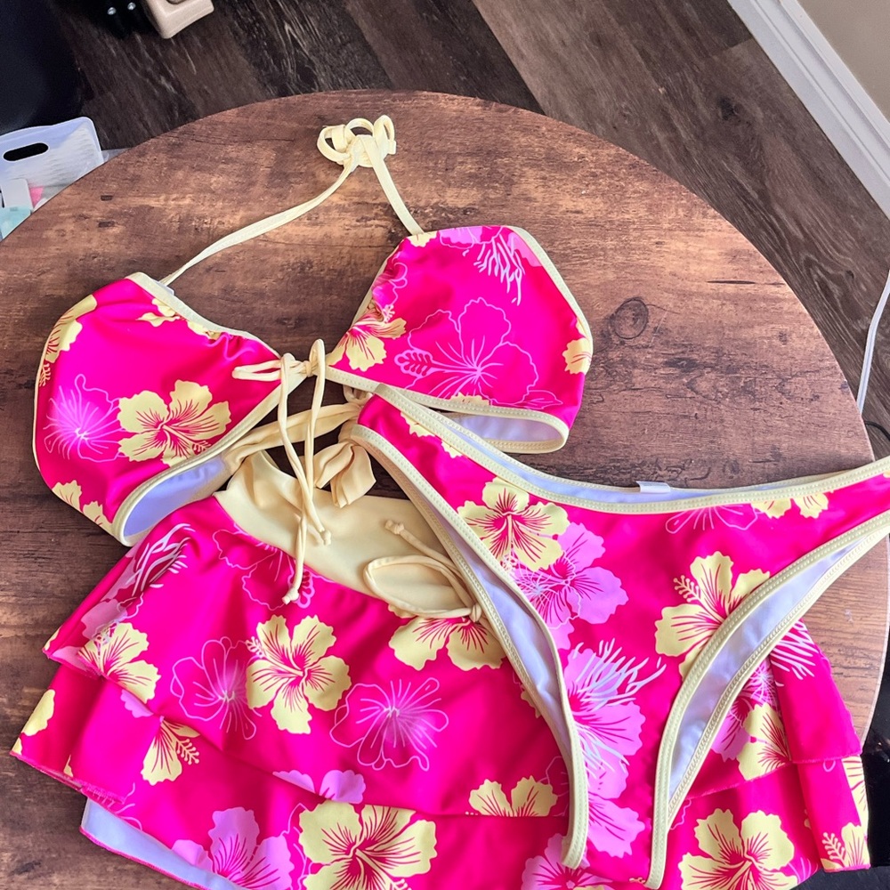 Vibrant Pink and Yellow Floral Bikini Set